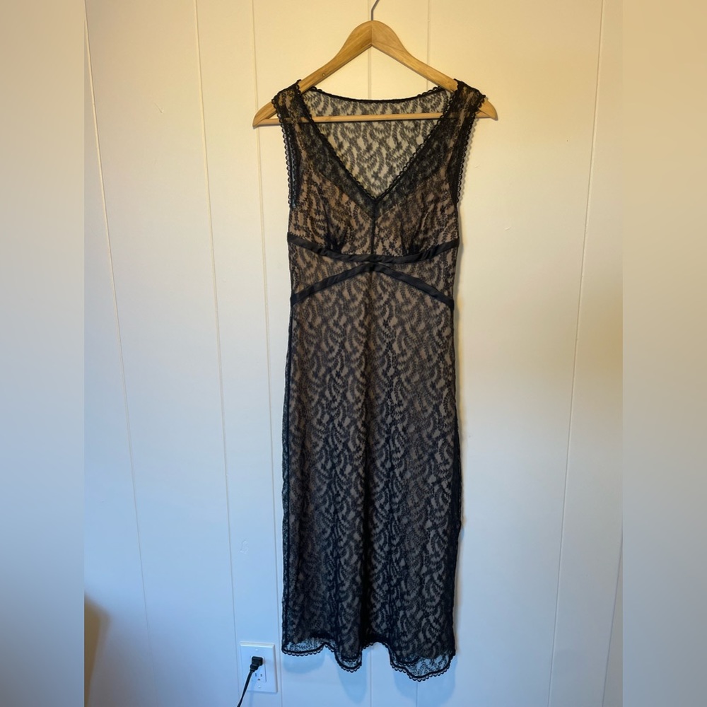 Vintage 90s Express black lace cami midi dress with ribbon detail